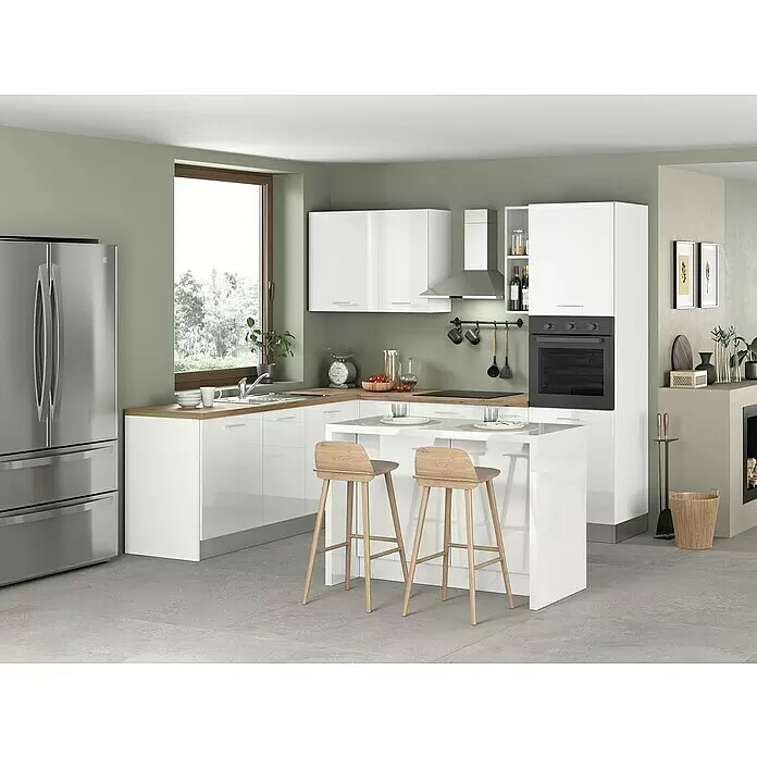 Marinelli Cucine Vormontierte Winkelküche Astrea - B x T: 250 x 160 cm, Weiß, Mit Elektrogeräten, Spüle links - Stimmungsaufnahme