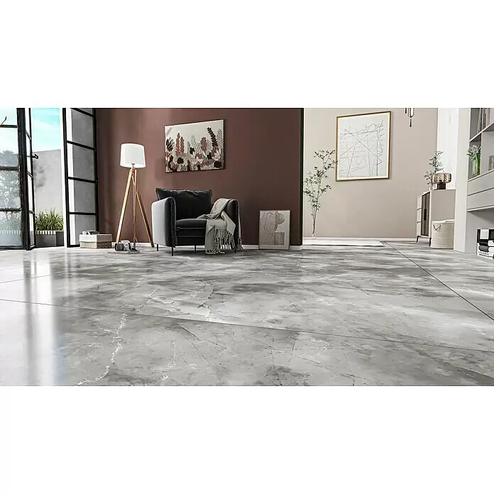 Feinsteinzeugfliese Pulpis Grey120 x 240 cm, Grau, Glänzend