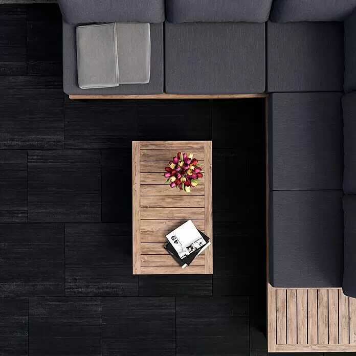 Terrassenfliese Garden Black Struktur - 59,7 x 59,7 x 2 cm, Schwarz, Matt - Stimmungsaufnahme
