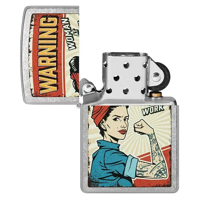 Zippo Sturmfeuerzeug Classic Street Chrome™ - Woman at Work - Vorderansicht