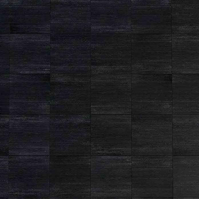 Terrassenfliese Garden Black Struktur59,7 x 59,7 x 2 cm, Schwarz, Matt - Dunkle, quadratische Holzfliesen im Rastermuster mit einer natürlichen Holzmaserung, ideal für moderne Inneneinrichtungen.