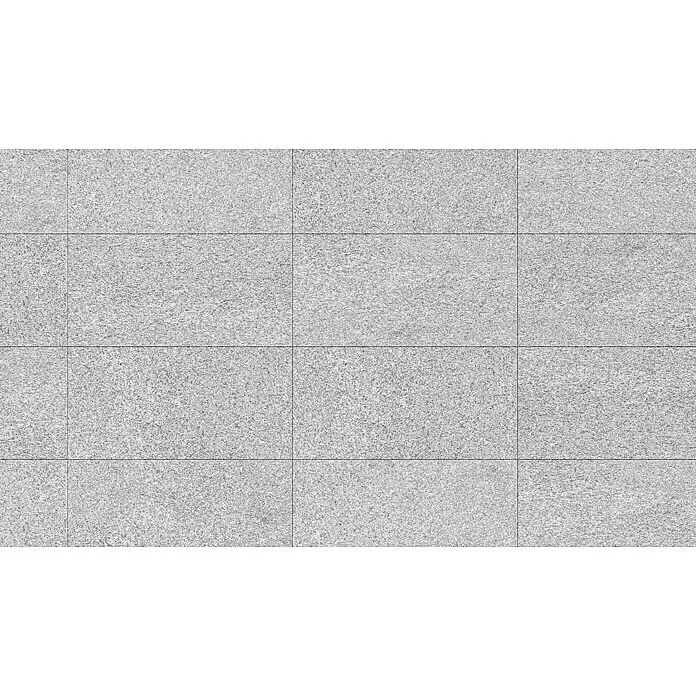 Terrassenfliese Cera 2.0 - 60 x 120 x 2 cm, Fortezza Montorfano, Matt - Rechteckige graue Granitfliesen mit dunklen Fugen.