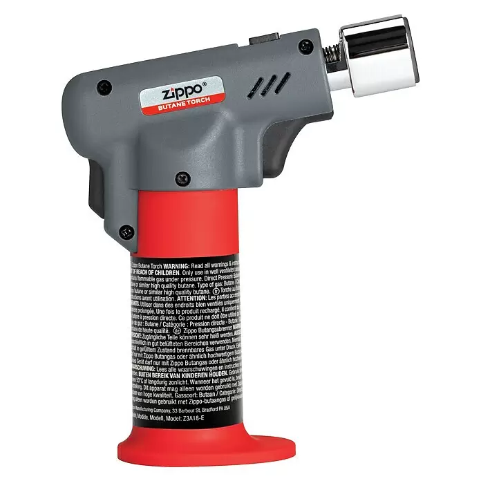 Zippo Gasbrenner Butan Torch - Geeignet für: Grill, Höchsttemperatur: 1.300 °C - Grau-roter Zippo Butangasbrenner mit Chromspitze, für präzises Erhitzen.