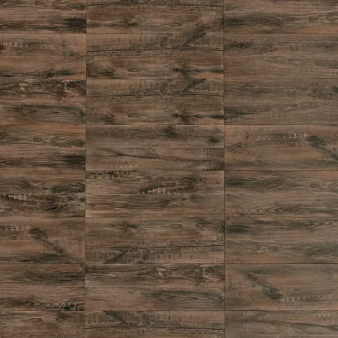 Marazzi Terrassenfliese Esterno 20T Trevermade - 40 x 120 x 2 cm, Zeder, Matt - Nahaufnahme von rustikalen, braunen Holzbodenfliesen, die eine warme und einladende Atmosphäre schaffen.\n
