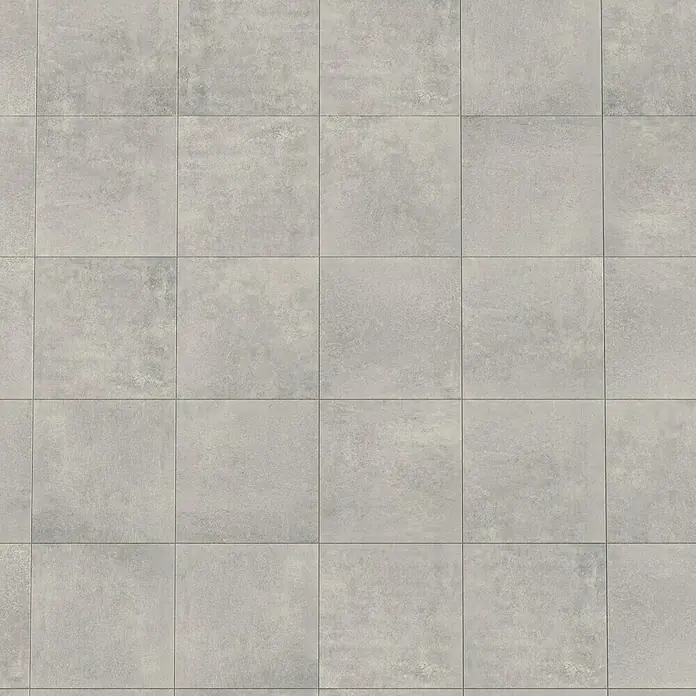 Marazzi Terrassenfliese Esterno 20T Plaster Grey - 60 x 60 x 2 cm, Grau, Matt - Nahaufnahme von modernen, quadratischen, grauen Bodenfliesen mit subtilen Texturen und feinen Fugenlinien, die ein minimalistisches Design erzeugen.