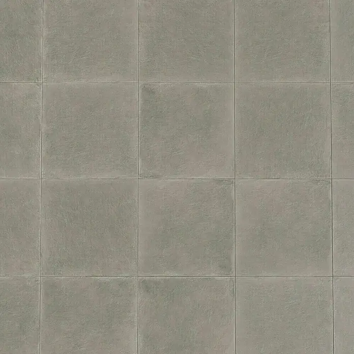 Marazzi Terrassenfliese Esterno 20T Material80 x 80 x 2 cm, Grau, Matt - Nahaufnahme eines Musters aus grauen Bodenfliesen, die ein einheitliches, modernes Design für Innenräume zeigen.