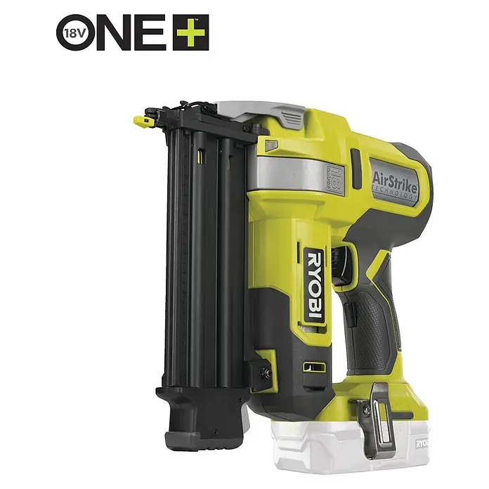 Ryobi ONE+ Akku-Nagler R18GN18-0 - 18 V, Ohne Akku, Länge Nagel: 15 mm - 50 mm - Abbildung eines RYOBI Akku-Nagelgeräts, das Teil des ONE+-Systems ist. Es verfügt über AirStrike-Technologie für kabellosen Komfort.