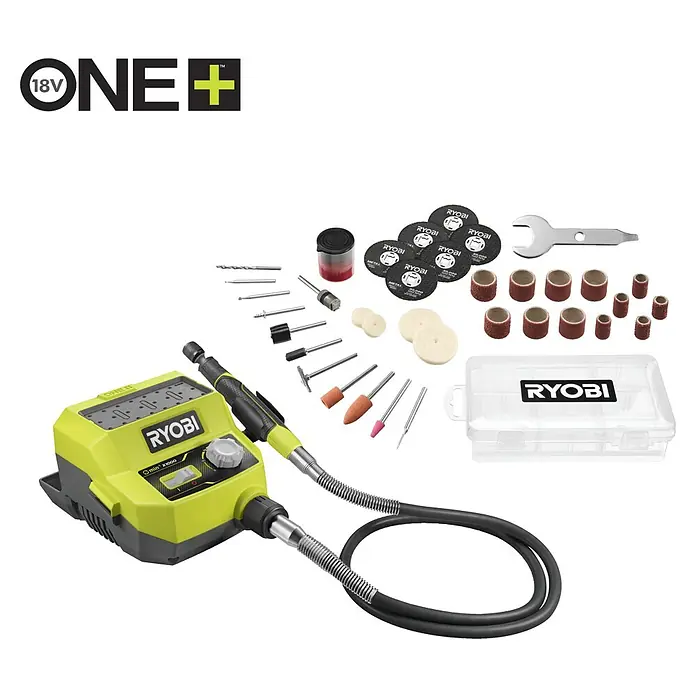 Ryobi ONE+ Akku-Multifunktionswerkzeug RRTS18-0A35 - 18 V, Ohne Akku - Ryobi ONE+ Akku-Multifunktionswerkzeug mit Zubehör für präzise Arbeiten.