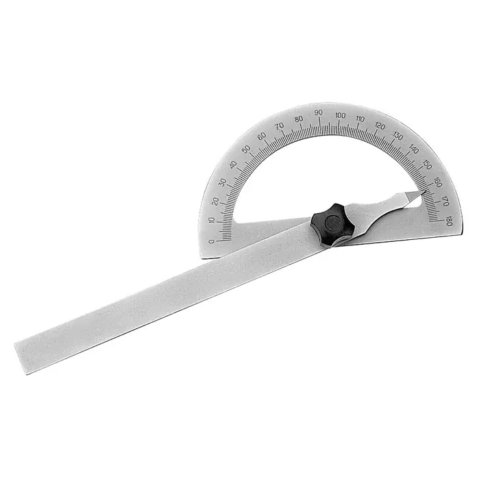 Scala Bogenwinkelmesser - 0 ° - 180 °, Bogenhöhe: 80 mm - Ein Winkelmesser aus Metall mit einem verstellbaren Arm zur genauen Winkelmessung.