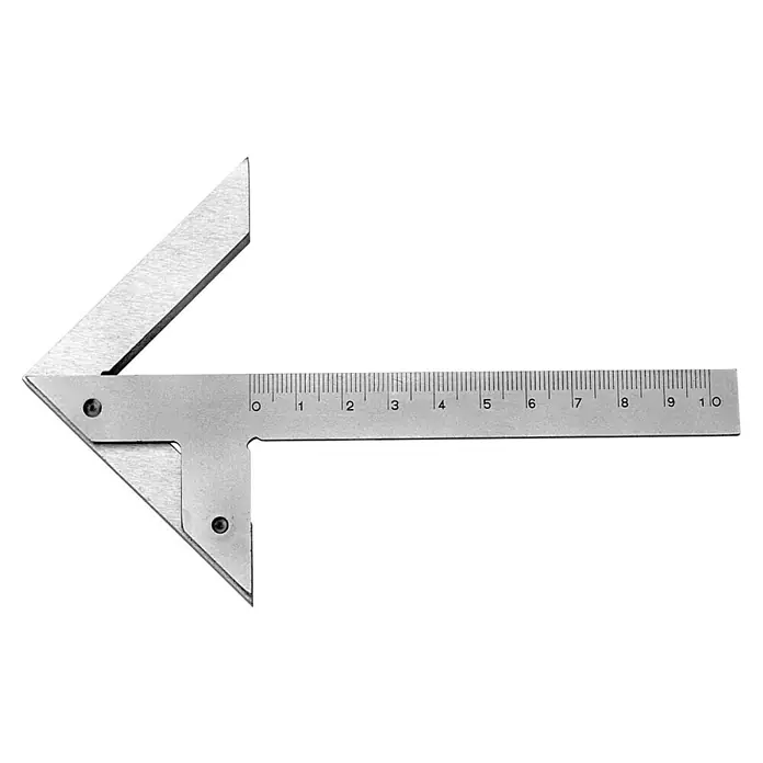 Scala Zentrierwinkel - Breite: 7 cm - Ein Winkelmesser aus Metall, der die Form eines Pfeils hat und von 0 bis 10 nummeriert ist. Das Werkzeug ist ein nützliches Hilfsmittel.