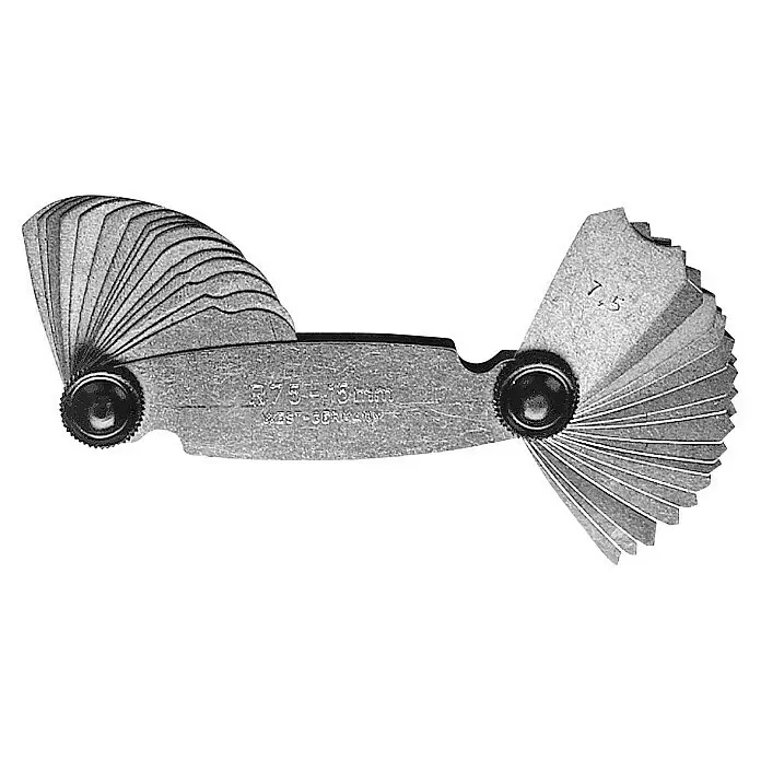 Scala Radiusmesser - Messbereich: 1 mm - 7 mm, 17 -tlg. - Metallisches Radiuslehren-Set mit ausgefächerten Blättern zur Messung von Kurven von 7,5 bis 15 mm, hergestellt in Westdeutschland.