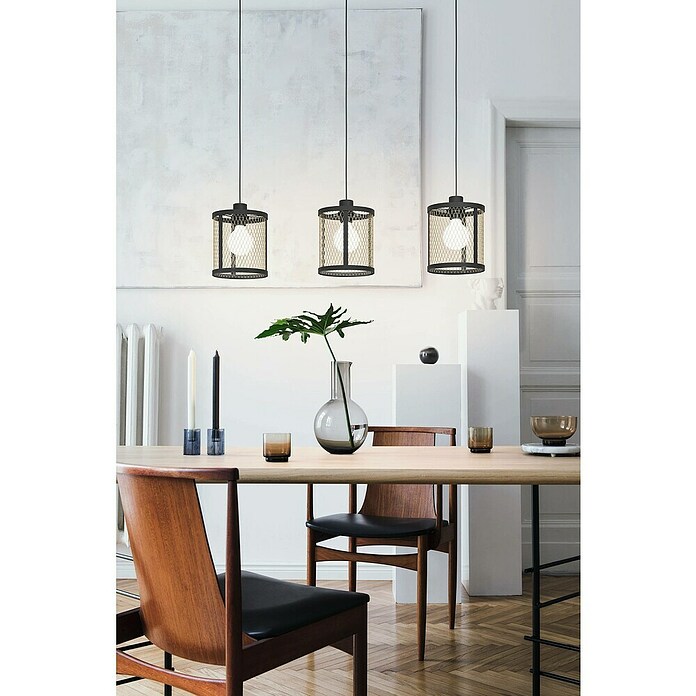 Eglo Pendelleuchte Dellow (120 W, L x B x H: 88 x 18 x 110 cm, Schwarz, Messing, E27) | BAUHAUS