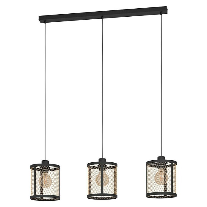 Eglo Pendelleuchte Dellow (120 W, L x B x H: 88 x 18 x 110 cm, Schwarz, Messing, E27) | BAUHAUS