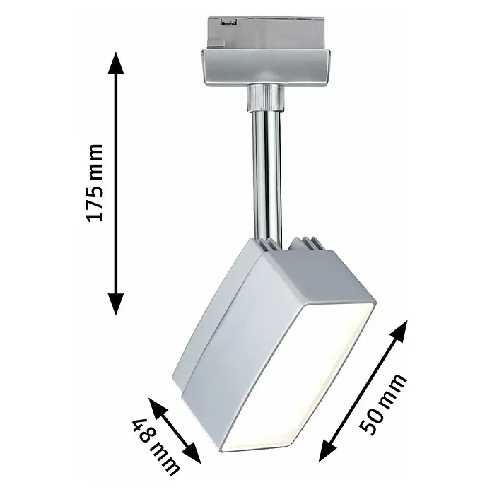 Paulmann URail Lámparas LED - 5 W, Cromado mate, L x An x Al: 5 x 4,8 x 17,5 cm - Imagen de producto de un foco LED plateado moderno con especificaciones de tamaño para tienda online.