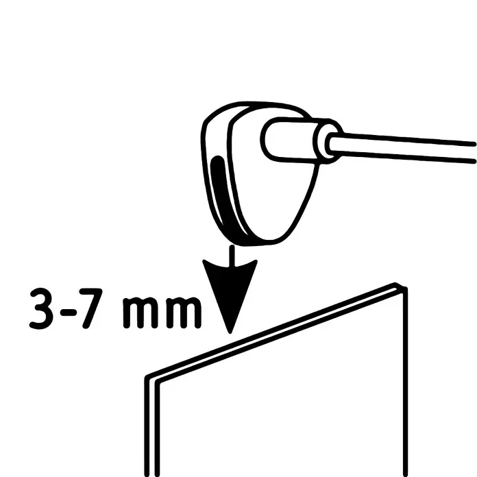Paulmann LED-Wandstrahler Becrux - 4 W, L x B x H: 14 x 9,3 x 9,3 cm, Chrom, Warmweiß - Illustration einer Glasplatte und eines Werkzeugs mit einer Angabe von 3-7 mm für die richtige Installation.