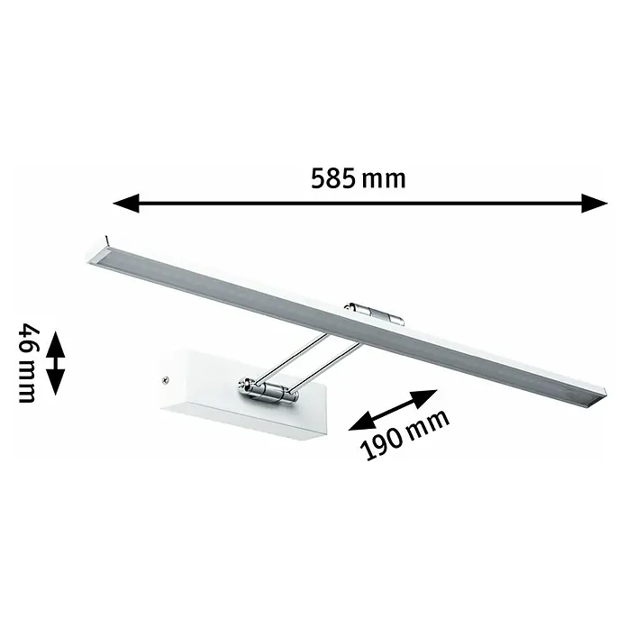 Paulmann Galeria LED-Bilderleuchte Beam Sixty - 11 W, L x B x H: 58,5 x 19 x 4,6 cm, Weiß, Warmweiß - Eine LED-Wandleuchte in Weiß mit Messangaben der Größe. Ideal für die Beleuchtung von Bildern oder als Akzentlicht.