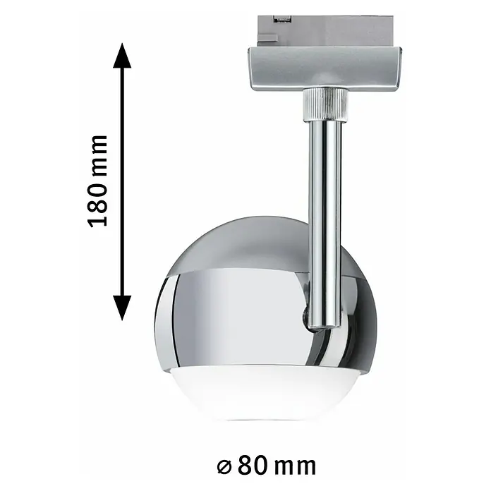 Paulmann URail Foco LED para riel Capsule II - 6 W, Cromo - Imagen de una lámpara esférica cromada con unas dimensiones de 180 mm de altura y 80 mm de diámetro.