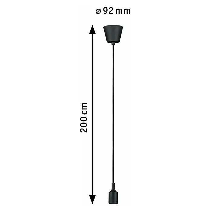 Paulmann Neordic Pendelleuchte Ketil - Schwarz, 200 cm, 20 W, E27 - Abbildung einer Pendelleuchte mit den Maßen 200 cm Länge und 92 mm Durchmesser.
