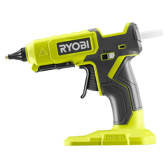 Ryobi ONE+ Akku-Heißklebepistole RGL18-0 - 18 V, Ohne Akku, 130 °C - 200 °C - Ryobi Akku-Heißklebepistole in Gelb und Schwarz mit Klebestift. Ideal für Bastel- und Reparaturarbeiten im Haus und Garten.