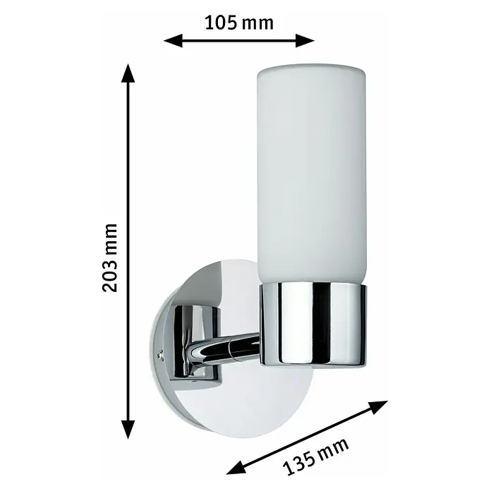 Paulmann Wandleuchte Eleon - 33 W, L x B x H: 13,5 x 10,5 x 20,3 cm, Chrom, G9 - Abbildung einer modernen Wandleuchte mit zylindrischem Lampenschirm und Chromdetails, die elegantes Design und Funktionalität vereint.