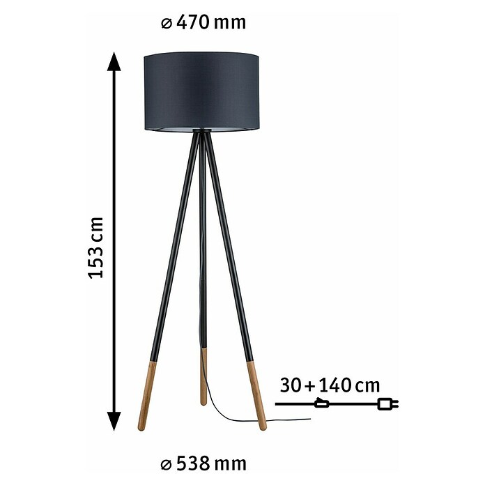 Paulmann Neordic Lámpara de pie (20 W, Negro, Altura: 153 cm)