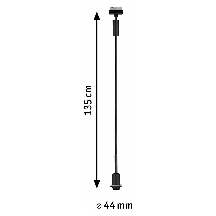 Paulmann URail Lámpara colgante DecoSystems - E14, Altura: 135 cm, Negro - La imagen muestra una lámpara colgante negra con dimensiones de 135 cm de largo y 44 mm de diámetro, ideal para interiores modernos.