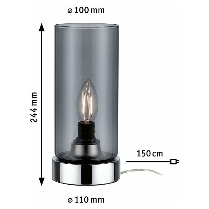 Paulmann Lámpara de sobremesa (20 W, Humo, Altura: 24,4 cm)