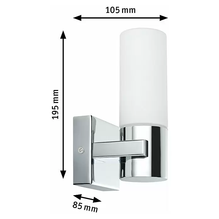 Paulmann Aplique de pared Gemini - 20 W, L x An x Al: 10,5 x 8,5 x 19,5 cm, Cromo, E14 - Aplique de pared cromado con pantalla cilíndrica de cristal mate.