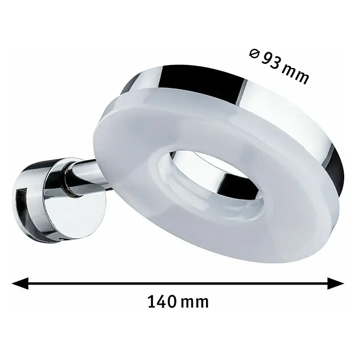 Paulmann LED-Wandstrahler Becrux - 4 W, L x B x H: 14 x 9,3 x 9,3 cm, Chrom, Warmweiß - Das Bild zeigt einen modernen Seifenhalter mit den Maßen Ø 93 mm und 140 mm, ideal für jedes Badezimmer.