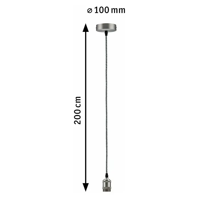 Paulmann Neordic Lampenpendel Eldar - Grau, 200 cm, 20 W, E27 - Ein Pendelleuchte mit einer Länge von 200 cm und einem Durchmesser von 100 mm. Die Leuchte ist in Silber gehalten und hat ein geflochtenes Kabel.