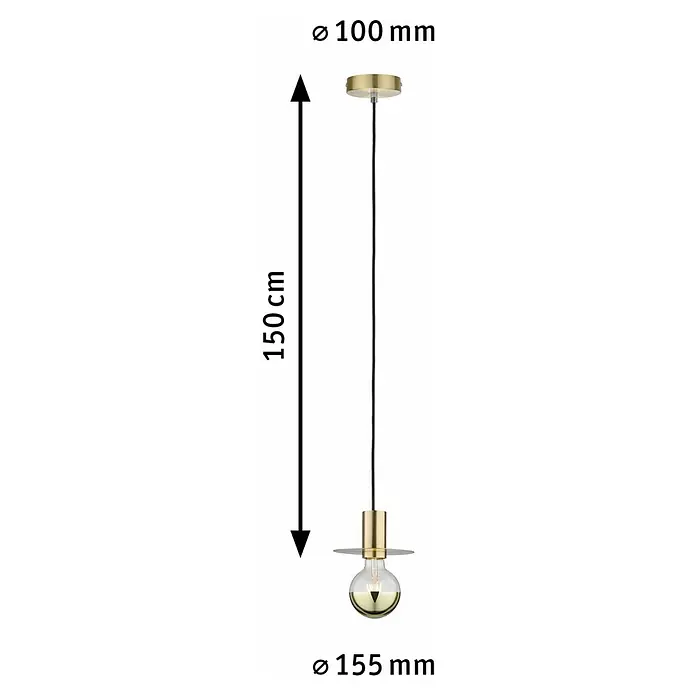 Paulmann Pendelleuchte Stian - Messing, 150 cm, 20 W, E27 - Die Pendelleuchte in Goldoptik mit einer Höhe von 150 cm und einem Durchmesser von 155 mm ist ein echter Hingucker. Ø 100 mm Baldachin.
