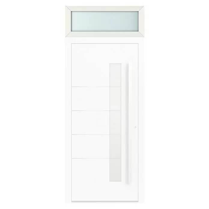 Gerda Oberlicht Altus Kyoto - 100 x 40 cm, Verkehrsweiß, Sandgestrahlt - Weiße Tür mit einem rechteckigen Milchglas-Einsatz oben.