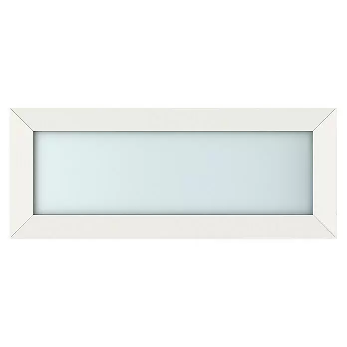 Gerda Oberlicht Altus Kyoto - 100 x 40 cm, Verkehrsweiß, Sandgestrahlt - Weißer rechteckiger Rahmen mit hellblauem Innenbereich.