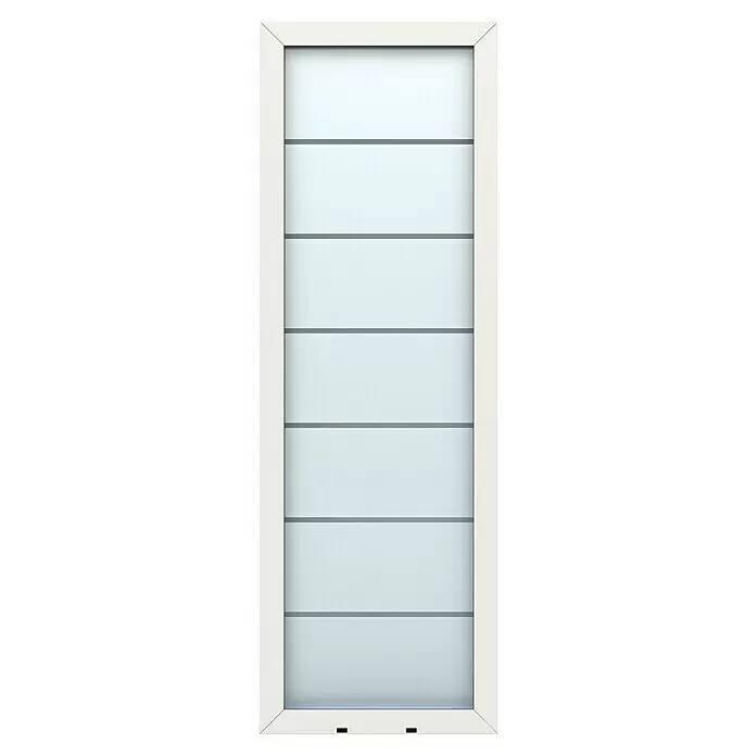 Gerda Seitenteil Altus Kyoto - 70 x 210 cm, Verkehrsweiß, Sandgestrahlt mit Klarstreifen - Weiße Innentür mit horizontalen Milchglas-Paneelen.