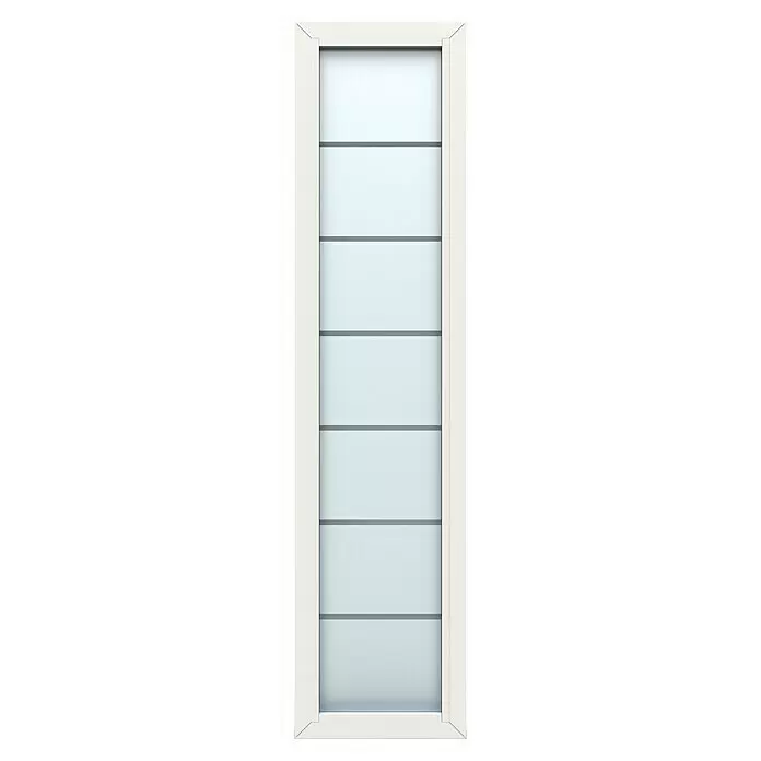 Gerda Seitenteil Altus Kyoto - 50 x 210 cm, Verkehrsweiß, Sandgestrahlt mit Klarstreifen - Weiße Tür mit sechs horizontalen Milchglasscheiben.