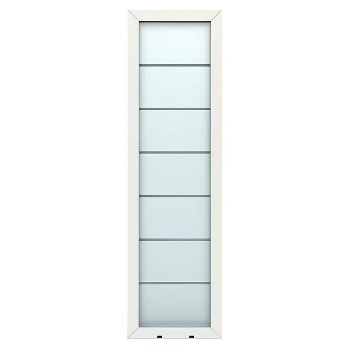Gerda Seitenteil Altus Kyoto - 60 x 210 cm, Verkehrsweiß, Sandgestrahlt mit Klarstreifen - Weiße Innentür mit sechs horizontalen Milchglasplatten.