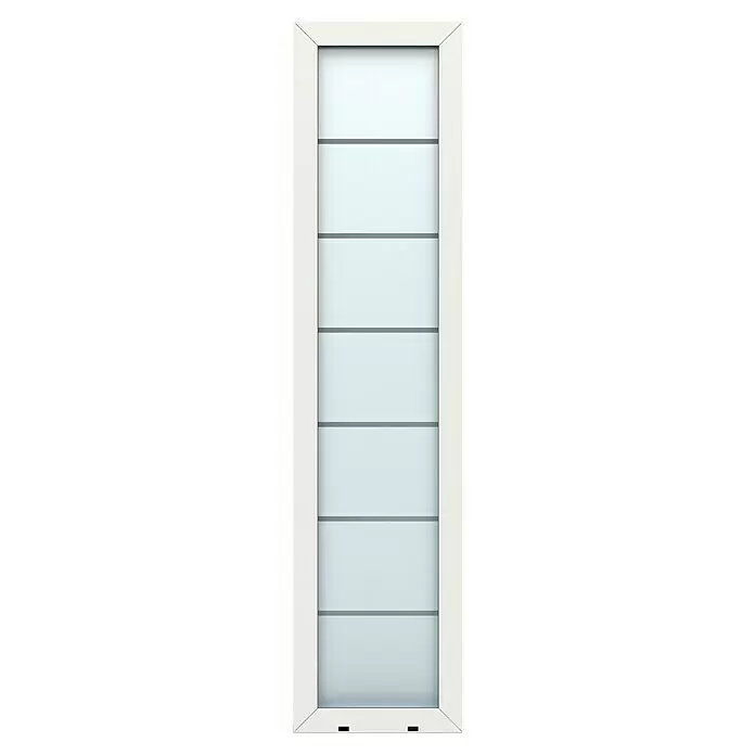 Gerda Seitenteil Altus Kyoto - 50 x 210 cm, Verkehrsweiß, Sandgestrahlt mit Klarstreifen - Weiße Innentür mit sechs horizontalen Milchglasfeldern.