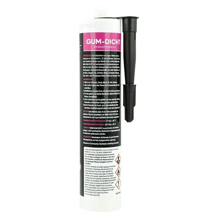 MEM Dicht-Fix Kartusche - 310 ml - Die Kartusche MEM Gum-Dicht, ein Dichtstoff für Fugen, Nähte und Anschlüsse im Dachbereich, ist hochelastisch und rissüberbrückend.