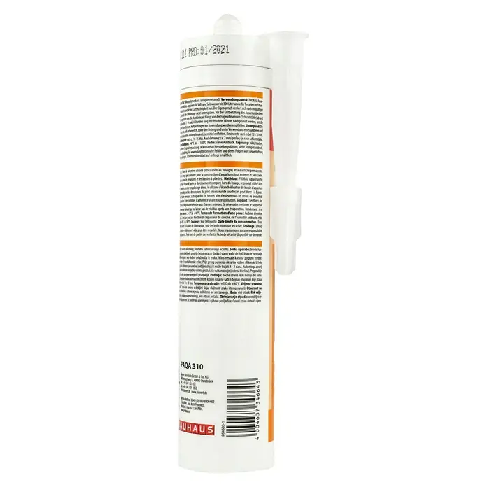 Probau Aquadicht - 310 ml - Produktbild: Eine Tube PAQA 310, ideal für Aquarien und Terrarien, mit detaillierten Anwendungshinweisen auf der Verpackung.