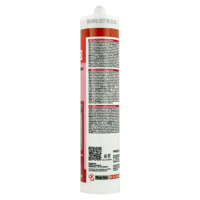 Probau Ofen- & Kamin-Silikon - Rotbraun, 310 ml - Bild einer Tube Hochtemperatur-Silikon, ideal für Anwendungen, die Temperaturen bis zu 300°C standhalten müssen.