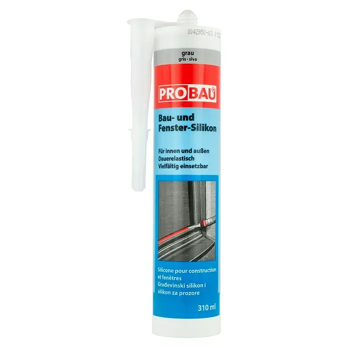 Probau Fenster-Silikon - Grau, 310 ml - Eine Kartusche Bau- und Fenster-Silikon von PROBAU in Grau, geeignet für innen und außen, dauerelastisch und vielseitig einsetzbar.