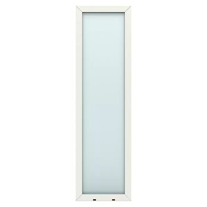 Gerda Seitenteil Altus Kyoto - 60 x 210 cm, Verkehrsweiß, Sandgestrahlt - Schmales weiß gerahmtes Fenster oder Glastür mit hellblauem Glas und zwei schwarzen Griffen.