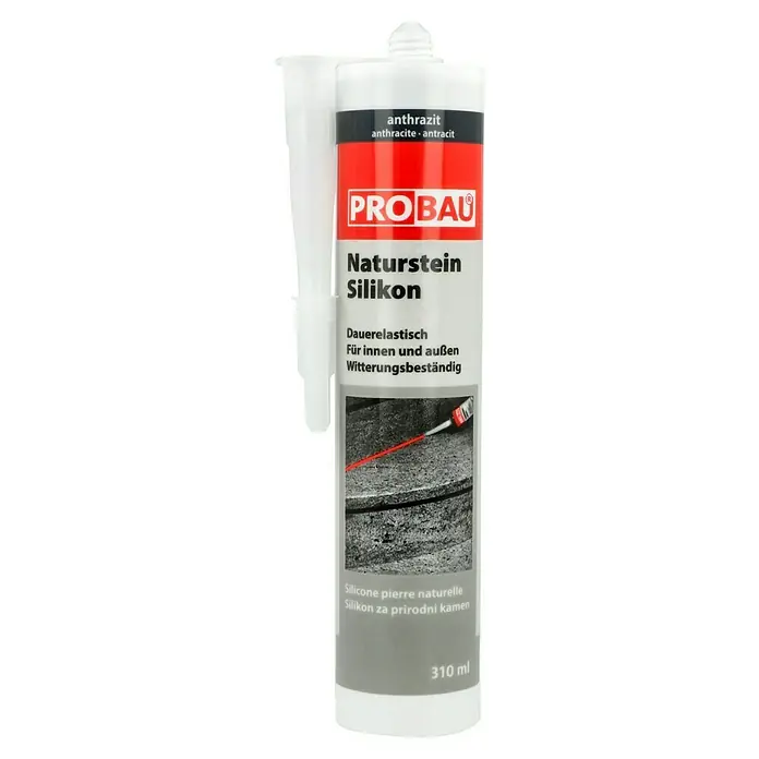 Probau Naturstein-Silikon - Anthrazit, 310 ml - Abbildung einer Kartusche ProBau Naturstein Silikon in Anthrazit. Das Produkt ist für innen und außen geeignet und witterungsbeständig.