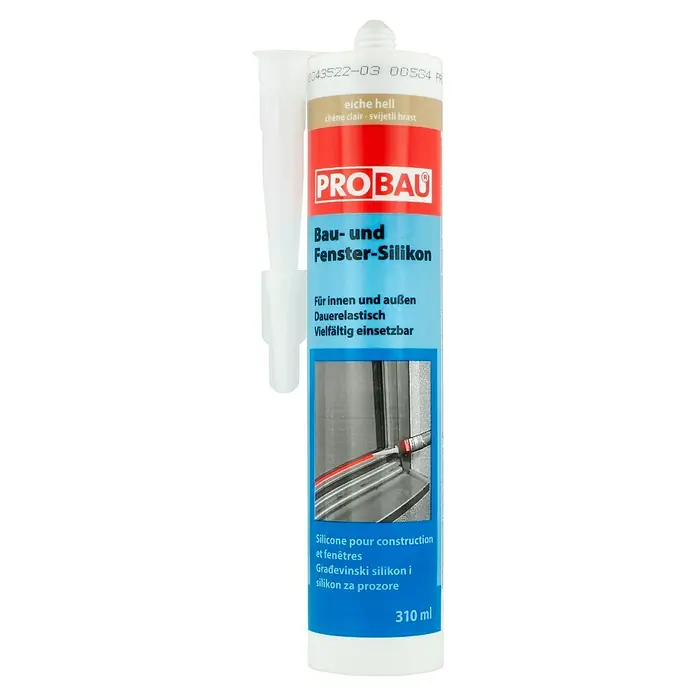 Probau Fenster-Silikon - Eiche Hell, 310 ml - Kartusche Bau- und Fenster-Silikon von PROBAU in Eiche hell für innen und außen. Dauerelastisch und vielfältig einsetzbar, 310ml Inhalt.