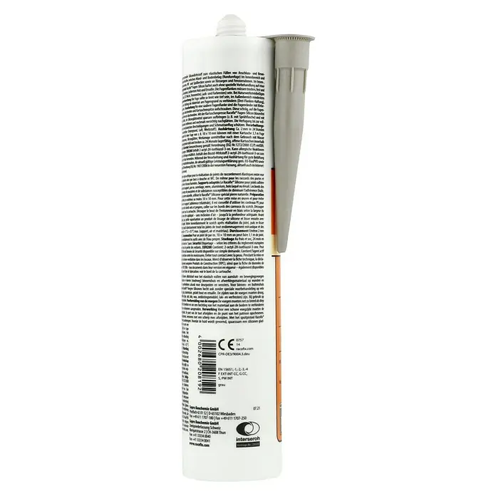 Racofix Universal-Silikon - Grau, 310 ml - Nahaufnahme eines Racofix Fugen-Silikonkartusche.