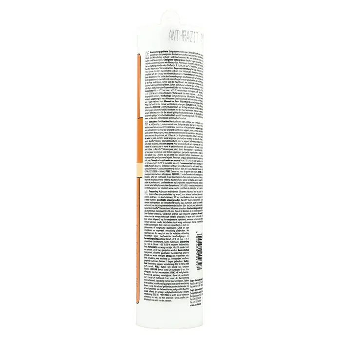 Racofix Fugen-Silikon - Anthrazit, 310 ml - A white tube of "Anthrazit" sealant, ideal for various surfaces in bathrooms & kitchens, ensuring durable, waterproof seals.