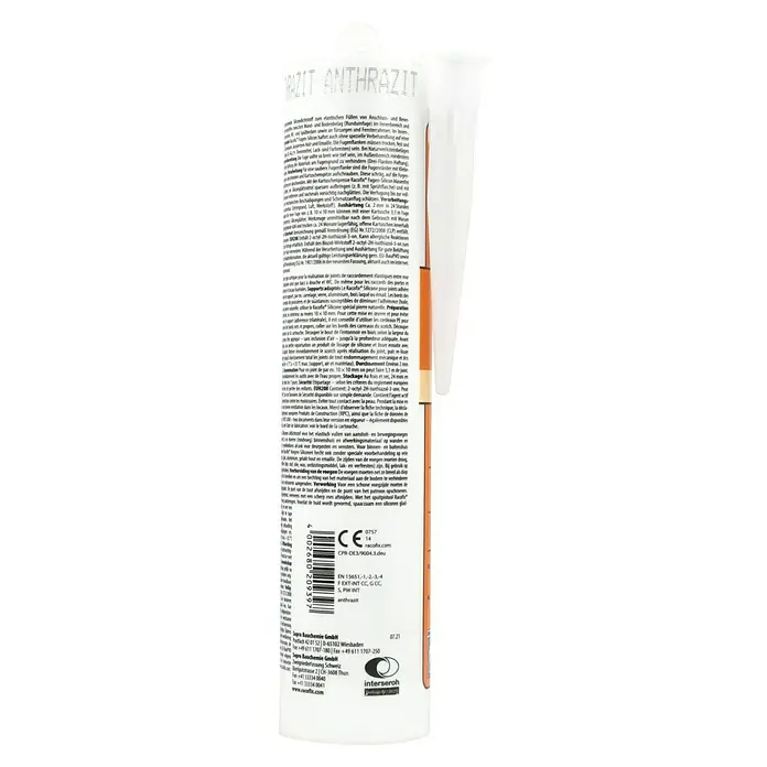 Racofix Fugen-Silikon - Anthrazit, 310 ml - Abbildung einer Kartusche Racofix Anthrazit Fugensilikon, ideal zum elastischen Füllen von Anschluss- und Bewegungsfugen.