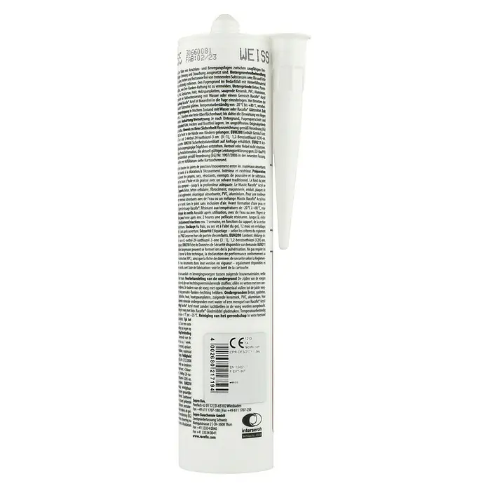 Racofix Acryl - Weiß, 310 ml - Kartusche Racofix Acryl, weiße Dichtungsmasse für Anschluss- und Bewegungsfugen im Innen- und Außenbereich.