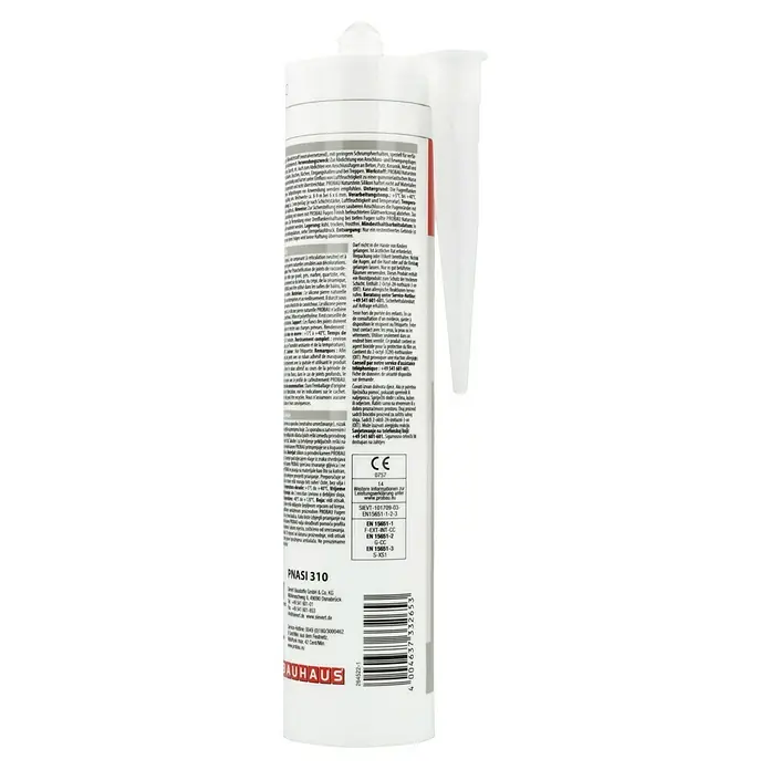 Probau Naturstein-Silikon - Transparent, 310 ml - Abbildung einer Kartusche PNASI 310 Naturstein Silikon, geeignet für Anschluss- und Bewegungsfugen, mit CE-Kennzeichnung.