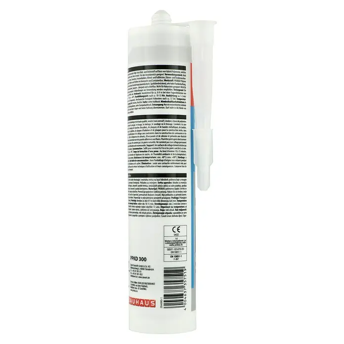 Probau Kleb- & Dichtmasse - Aluminiumfarben, 290 ml - Bild einer Kartusche mit Hybridpolymer-Klebstoff und Dichtstoff PPKD 300 von Bauhaus, ideal für den Innenbereich.